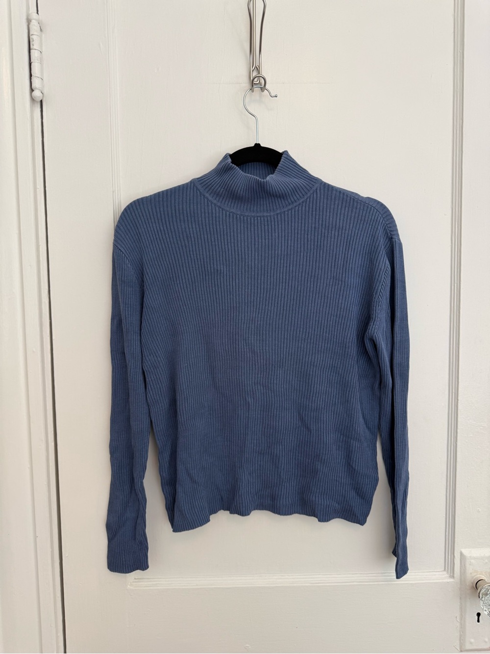 Vintage Robert Scott Silk Ribbed Mock Neck Sweater Blue Medium